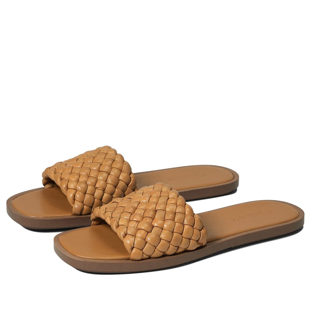 Madewell The Suzi Slide Sandal in Woven Leather Toffee 9 M